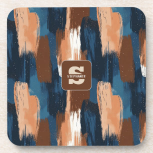 Porta-copo Abstrato Brushstrokes em Azul, Branco e Marrom