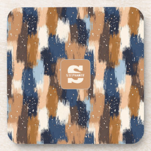 Porta-copo Abstrato Brushstrokes em Azul, Branco e Marrom (2)