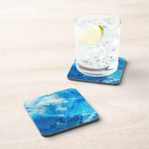 Porta-copo Abstrato de arte azul e branca misturada