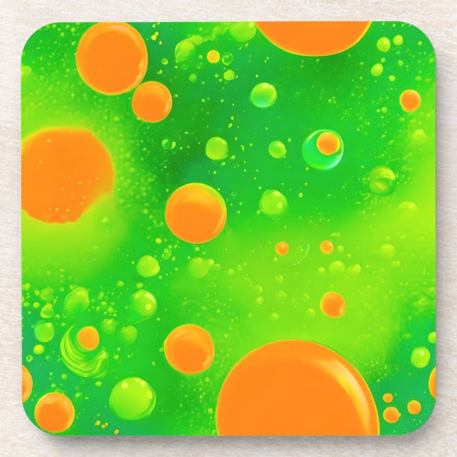 Porta-copo Abstrato de Arte Laranja e Bolha Verde (Frente)