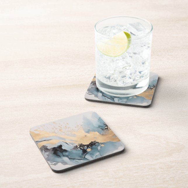 Porta-copo abstrato Dourado e azul (Lado Direito)