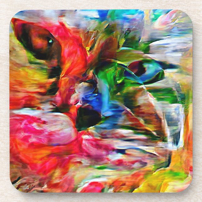 Porta-copo Abstrato Expressionista Colorida Cat Art Impressão (Frente)