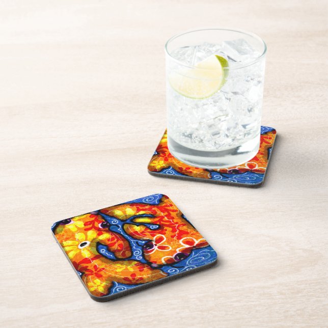 Porta-copo Abstrato Floral Koi Fish Orange Yellow Red Blue (Lado Direito)