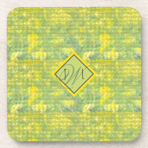 Porta-copo Abstrato Geométrico Amarelo e Verde, Monograma