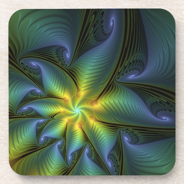 Porta-copo Abstrato Star, Ouro Verde brilhante Arte Fractal (Frente)