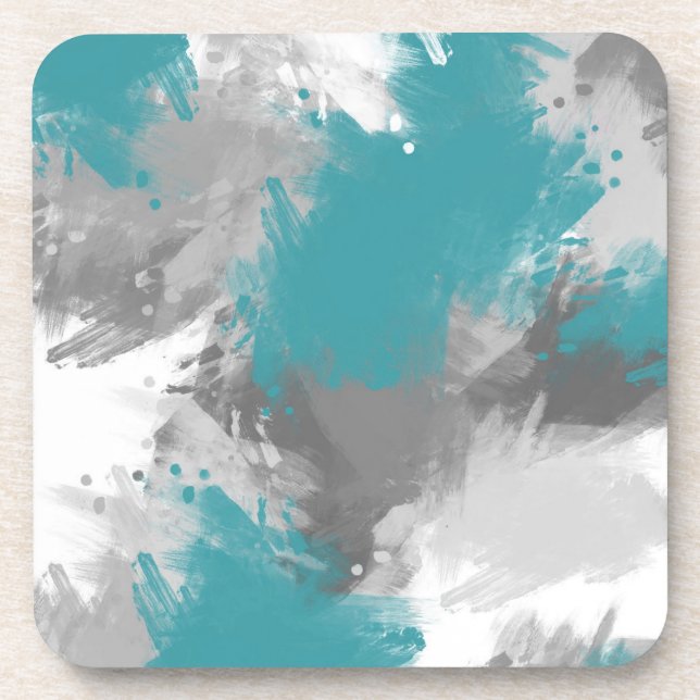 Porta-copo Abstrato Teal Modern Brushstrokes (Frente)