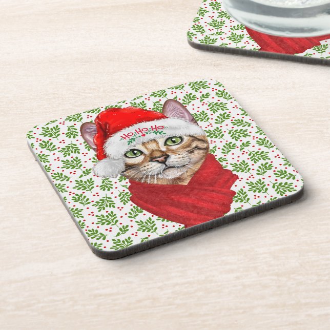 Porta-copo Abyssinian Cat Ho Ho Santa Hat Feliz Natal (Left Side)