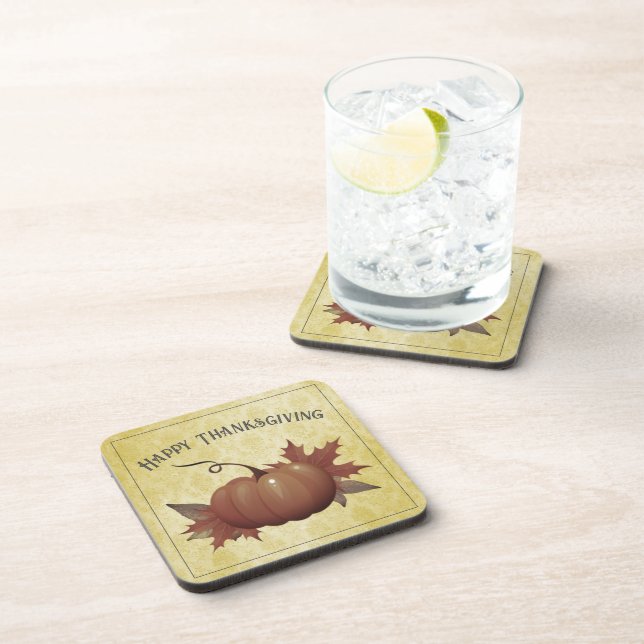 Porta-copo Ação de Graças Pumpkin Damask | Amarelo (Lado Direito)