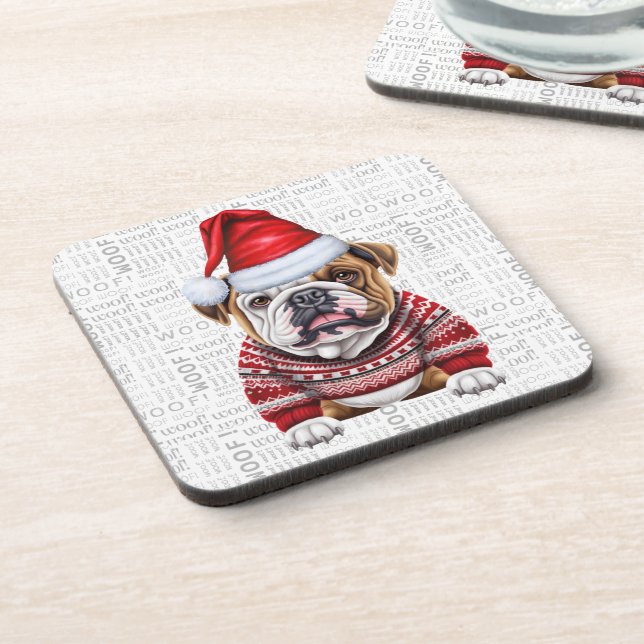 Porta-copo Adorável Bulldog de Natal Arte de Palavra (Left Side)