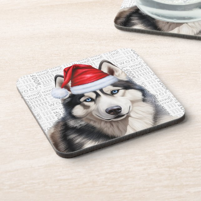 Porta-copo Adorável Natal Siberiano Husky Arte Palavra (Left Side)