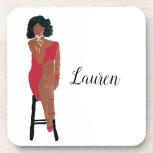 Porta-copo African American Diva in Crimson Beverage Coaster