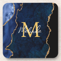 Ágata Mármore Azul Naval e Dourado