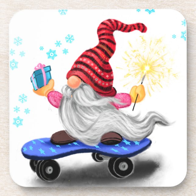 Porta-copo Agnome Patinador de Natal com Presentes (Frente)