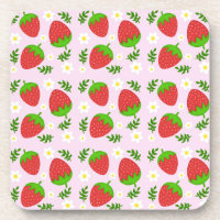 Almofada fofa design contínuo morangos fundo rosa