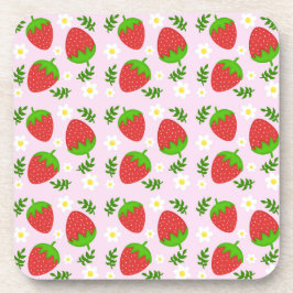 Porta-copo Almofada fofa design contínuo morangos fundo rosa