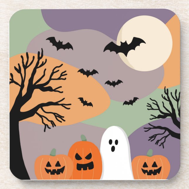 Porta-copo Almofada noite de halloween abóboras e fantasmas (Frente)