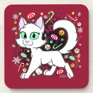 Porta-copo Almofada Redonda do Gato de Natal (Vermelho)