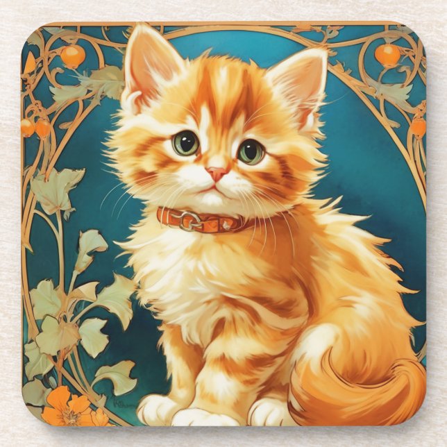 Porta-copo Alphonse Mucha Art Nouveau Cat (Frente)