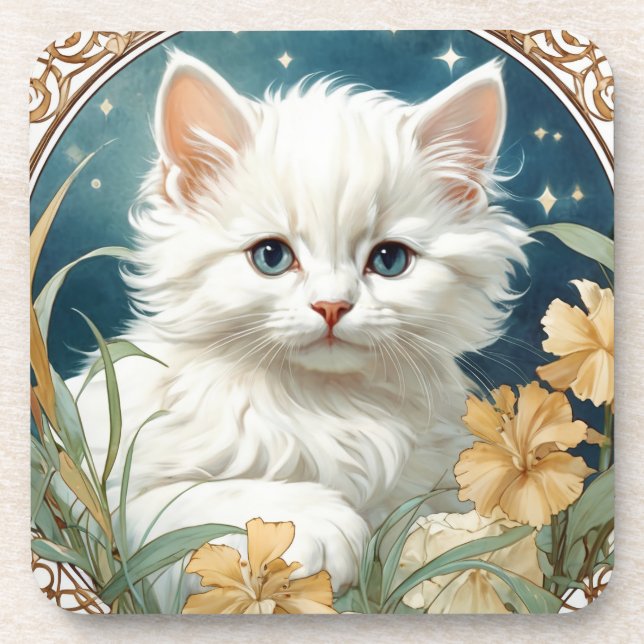 Porta-copo Alphonse Mucha Art Nouveau Kitten (Frente)