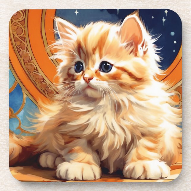 Porta-copo Alphonse Mucha Art Nouveau Orange Cat (Frente)