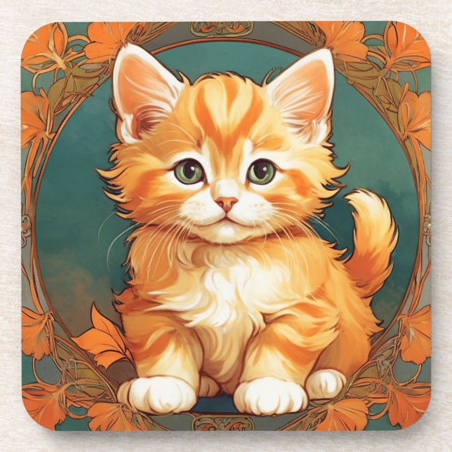 Porta-copo Alphonse Mucha Style Orange Cat (Frente)