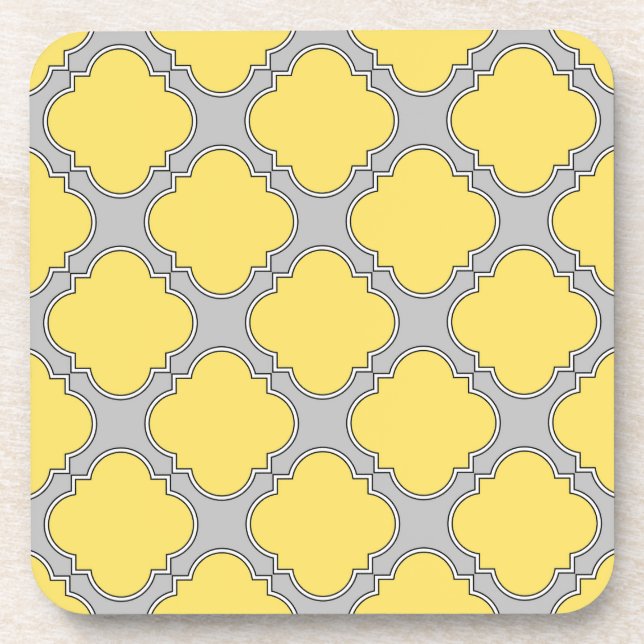 Porta-copo Amarelo quatrefoil e cinza (Frente)