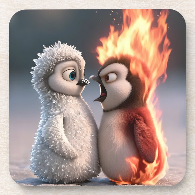 Porta-copo Amber & Frosty Tiny Penguins Big Feelings Coaster (Frente)