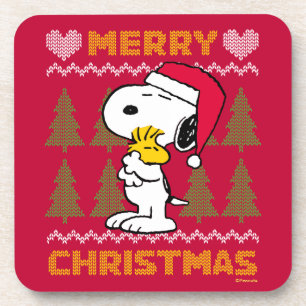 Porta-copo Amendoins Snoopy & Woodstock Santa Claus Hug
