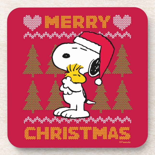Porta-copo Amendoins | Snoopy & Woodstock Santa Claus Hug (Frente)