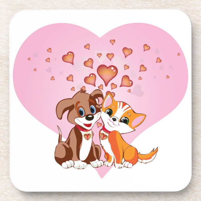 Porta-copo Amor com Cachorro e Gatinho (Frente)