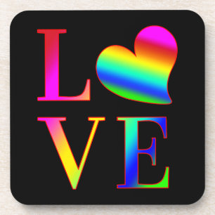 PORTA-COPO AMOR TIPOGRAFIA COLORIDA CORAÇÃO ARCO-ÍRIS