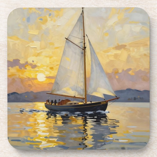 Porta-copo An Impasto Illustration of a Sailboat at Sunset (Frente)