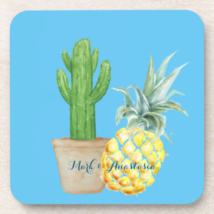 Porta-copo Ananás Azul e Cactus de Amor Moderno