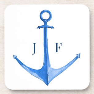 Porta-copo Âncora de Barco de Aquarela Náutica Monogramada