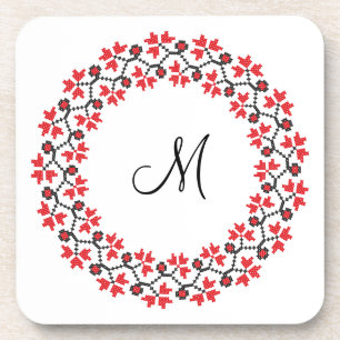 Porta-copo Anel de flor vermelha Monograma personalizado inic