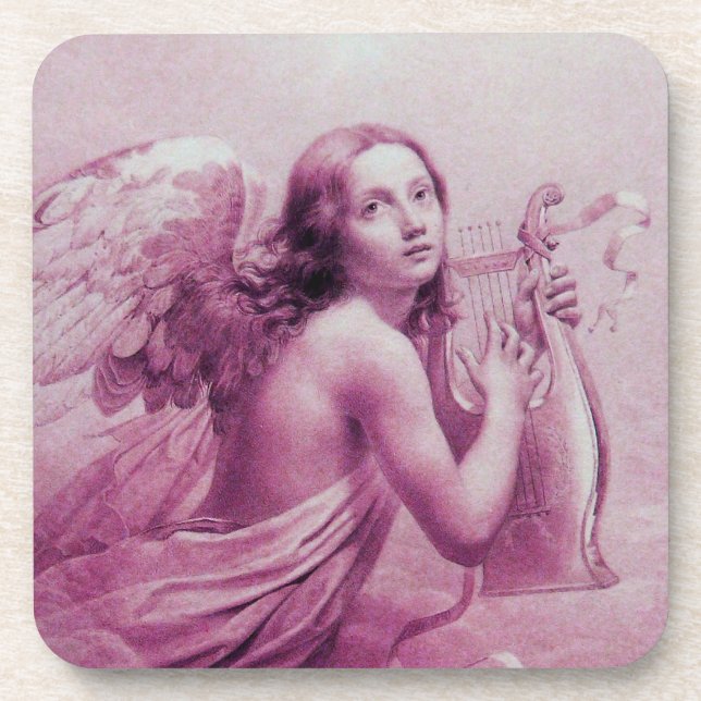 Porta-copo ANGEL JOGANDO LYRA SOBRE AS NUVENS DE rosa (Frente)