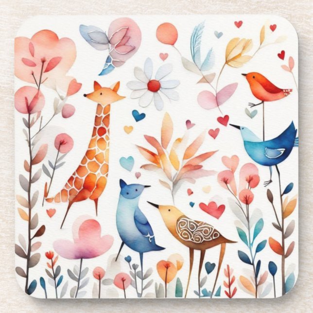 Porta-copo Animais lindos no jardim (Frente)