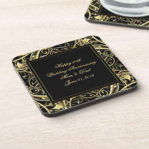 Porta-copo Aniversário Dourado preto do Flourish 50th
