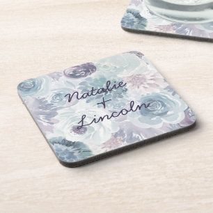 Porta-copo Annabelle Antigo Azul Floral Casamento Monograma