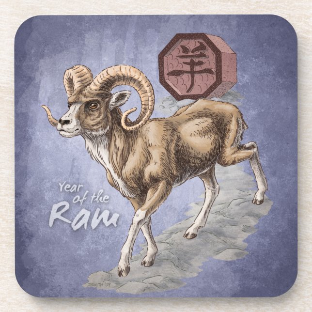 Porta-copo Ano Zodíaco Chinês da Arte Ram (Frente)