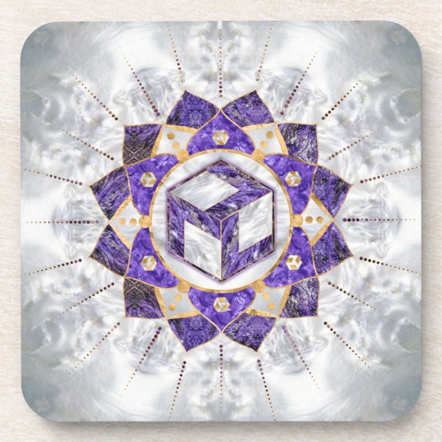 Porta-copo Antahkarana em Lotus Mandala- Ametist e Pearl (Frente)