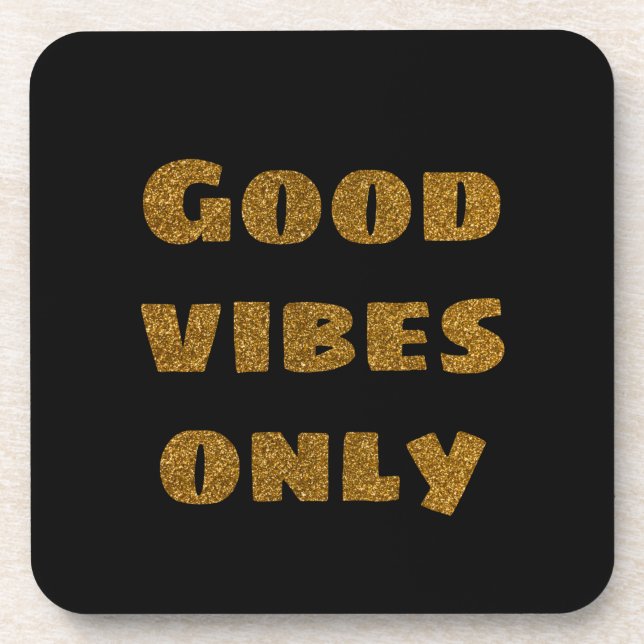 Porta-copo Apenas boas vibrações | Brilho preto e Ouro (Frente)
