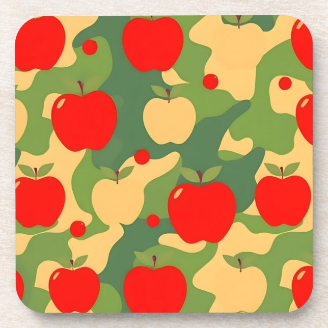 Porta-copo Apples Red Green Camo Coaster Set (Frente)