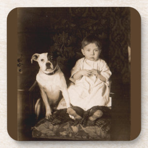 Porta-copo aproximadamente 1910 pitbull e bebê RPPC