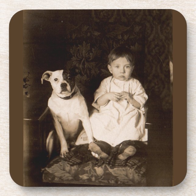 Porta-copo aproximadamente 1910 pitbull e bebê RPPC (Frente)