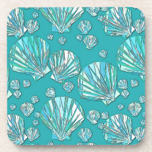 Porta-copo Aqua, escudos do mar do seafoam, fundo de turquesa