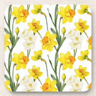 Porta-copo Aquarela Botânica Floral Narciso Amarelo Branco