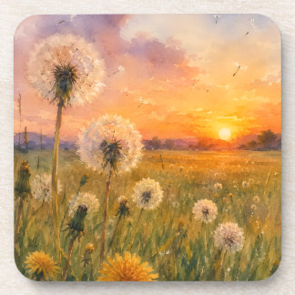 Porta-copo Aquarela Dandelions no pôr do sol Meadow Paisagem