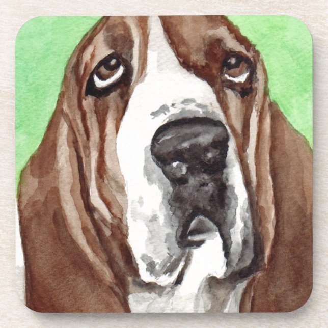 Porta-copo Aquarela do Basset (Frente)