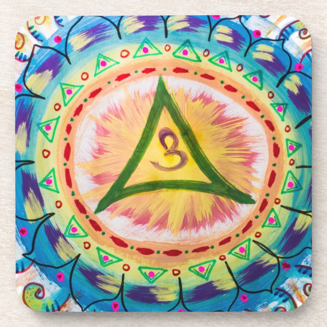 Porta-copo Aquarela Om Mandala Pintada à Mão  (Frente)
